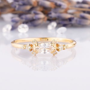 Dainty minimalist marquise cz promise ring for her, Small tiny 14k gold women engagement ring, Unique delicate promise ring gold