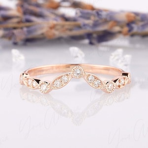 Women wedding band, Art deco ring, Rose gold ring, Wedding band for her, Tiny ring, Dainty ring, Minimalist ring, Cz wedding band