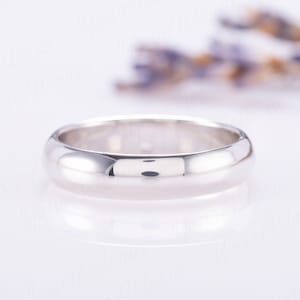 Dome Wedding Band, Classic Wedding Band Women Plain Wedding Band for him & her Wedding Band Couples, White Gold 4mm Comfort Fit Wedding Band