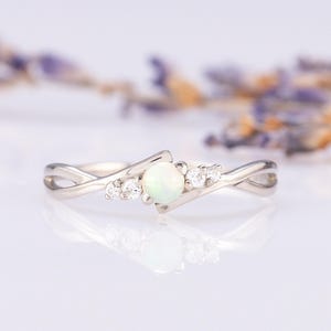 Dainty Minimalist 925 Sterling Silver Opal Promise Ring for Her, Thin Engagement Ring, October Birthstone