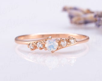 Unieke sierlijke 14k rose gouden maansteen verlovingsring Keltische stijl minimalistische blauwe maansteen belofte ring voor haar vrouwen maansteen ring cadeau