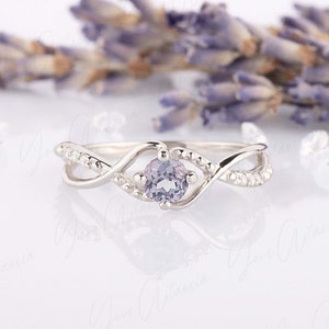 Alexandrite ring sterling silver, Dainty minimalist alexandrite engagement ring Alexandrite anniversary promise ring Alexandrite bridal ring