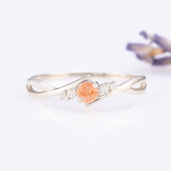 Sunstone promise ring for her silver, Dainty celtic style sunstone engagement ring, Gift for girlfriend, Unique minimalist sunstone ring