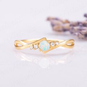 Minimalist delicate 14k gold genuine opal promise ring for her, Tiny unique natural opal women engagement ring, Opal jewelry, Gemstome ring