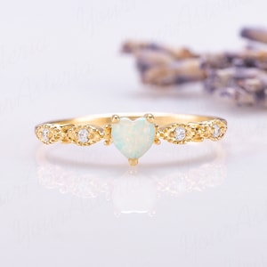 Einzigartiger Herz-Cut-Opalring für Frauen, Art-Deco-14k-Goldherzopal-Verlobungsring, Opalversprechensring für sie, Romantisches Ringvalentinstaggeschenk