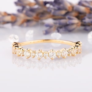Dainty minimalist 14k gold cz wedding band, Tiny half eternity women wedding band, Simple elegant wedding band for her Eternity promise ring