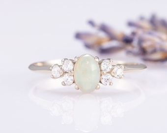 Opal promise ring for her, Unique oval cut opal engagement ring, Dainty cluster promise ring, Anniversary ring gift, Gift for girlfriend