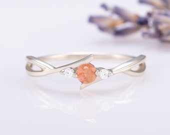 Dainty minimalist sunstone promise ring for her, Unique celtic style sunstone engagement ring, Gemstone ring, Birthsday gift for her