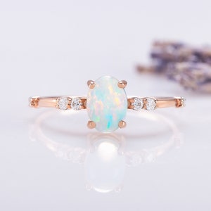 Genuine opal engagement ring Dainty oval opal gold promise ring for her Women opal ring gift for her Unique gemstone ring gold Opal jewelry