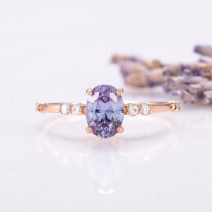 Vrouwen ovale alexandriet verlovingsring goud, unieke paarse alexandriet beloftering cadeau voor haar, alexandriet sieraden, edelsteenring goud