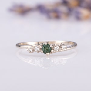 Unique moss agate promise ring for her, Dainty 925 sterling silver moss agate engagement ring, Moss agate wedding ring, Moss agate jewelry