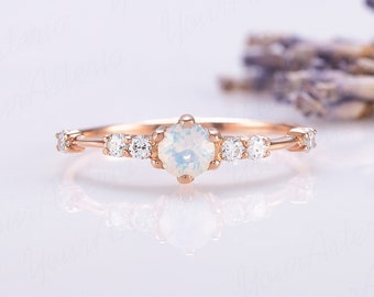 Vrouwen maansteen ring cadeau voor haar unieke 14k rose goud echte maansteen belofte ring voor haar sierlijke minimalistische maansteen verlovingsring