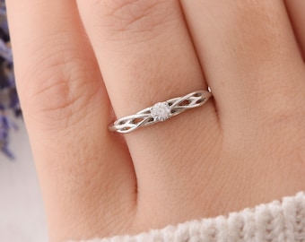 Womens Celtic Silver Ring, White Topaz Ring, Small Silver Ring, Dainty Silver Ring, Womens Silver Promise Ring, Unique Silver Ring for Her