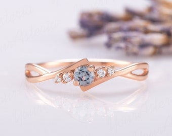 Unieke 14k rose gouden Alexandrite belofte ring voor haar, sierlijke minimalistische Keltische stijl Alexandrite verlovingsring, vrouwen Alexandrite ring
