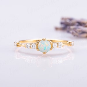 Unique 14k gold opal promise ring for her Dainty opal engagement ring Women opal ring gold Opal jewelry Unique gift for her Gemstone ring