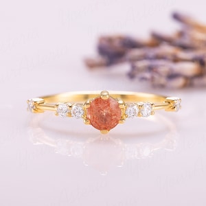 Dainty & elegant 14k gold natural sunstone promise ring for her Unique sunstone tiny engagement ring Women sunstone ring gold Gemstone ring