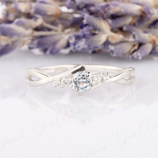 Aquamarine engagement ring sterling silver, Celtic style anniversary promise ring, Aquamarine bridal ring, Dainty aquamarine wedding ring