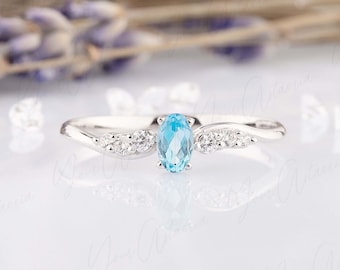 White Gold Dainty Womens Topaz Ring, Gold Promise Ring, Topaz Promise Ring, Womens Topaz Ring, Topaz Gold Ring, Sky Topaz Ring