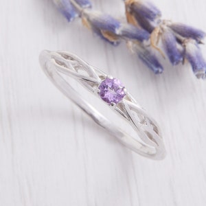 Womens dainty amethyst sterling silver ring, Unique celtic ring, Silver celtic promise ring for her, Womens celtic ring, Minimalist ring