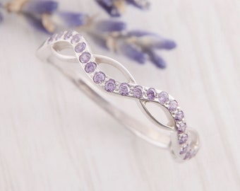 Amethyst Wedding Band, Womens Eternity Wedding Band, Infinity Wedding Band, Womens Amethyst Ring, Purple Stone Ring, Amethyst Jewelry
