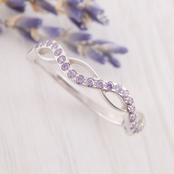 Amethyst Wedding Band, Womens Eternity Wedding Band, Infinity Wedding Band, Womens Amethyst Ring, Purple Stone Ring, Amethyst Jewelry