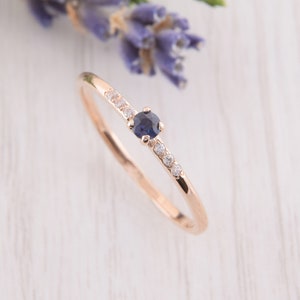 Rose Gold Sapphire Promise Ring, Small Womens Ring, Dainty Promise Ring, Minimalist Engagement Ring, Dainty Engagement Ring