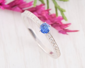 Unique Womens Sapphire Ring, Dainty Silver Sapphire Ring, Womens Sapphire Promise Ring, Blue Stone Ring, Sapphire Jewelry