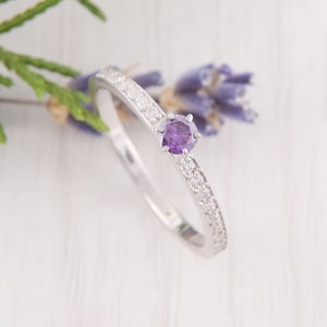 Amethyst Engagement Ring, Womens Engagement Ring, Dainty Engagement Ring, Amethyst Jewelry, Purple Stone Ring, Silver Promise Ring