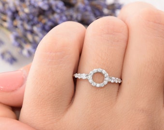 Simple Promise Ring Round Silver Ring Circle Silver Ring Geometric Ring Simple Silver Ring Unique Promise Ring for Herm Cz Promise Ring