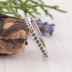 Black Stone Ring, Black Wedding Band, Wedding Band for Her, Minimalist Ring, Eternity Ring, Half Eternity Ring