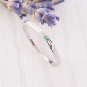 Solitaire ring, Dainty ring, Emerald ring silver, Thin ring, Small ring, Promise ring silver, Minimalist ring, Delicate ring, May birthstone image 1