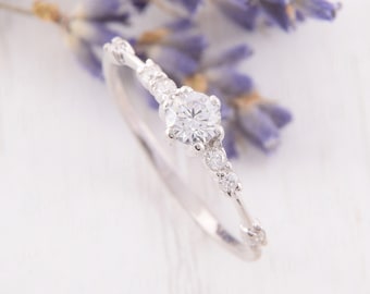 Bague de promesse en argent pour elle, bague de fiançailles délicate, bague de promesse pour femme unique, bague de fiançailles minimaliste, bague de fiançailles en argent pour femme