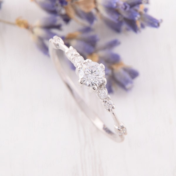 Anillo de compromiso de plata para ella, delicado anillo de compromiso, anillo de compromiso único para mujer, anillo de compromiso minimalista, anillo de compromiso de plata para mujer