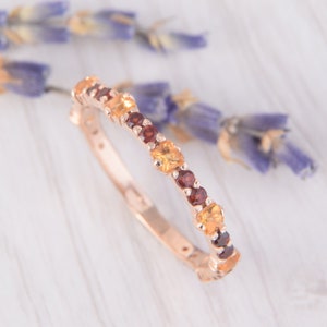 Delicate ring, Minimalist ring, Garnet ring, Citrine ring, Rose gold wedding band, Wedding ring gold, Tiny wedding ring, Thin wedding ring