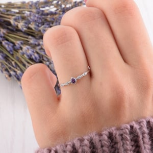 Small & delicate 925 sterling silver art deco amethyst womens engagement ring, Unique antique style amethyst promise ring gift for her