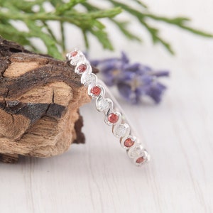 Garnet Ring, Minimalist Wedding Band, Sterling Silver Womens Wedding Band, Delicate Wedding Band, Garnet Jewelry