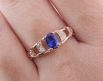 Sapphire ring, Art deco ring, Gold sapphire ring, Antique ring, Victorian ring, Oval cut ring, Anniversary ring, Promise ring gold