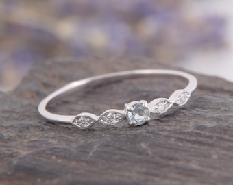 Small & dainty 925 sterling silver blue topaz promise ring for her,Unique minimalist victorian womens tiny engagement ring,Personalized gift