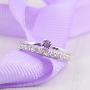 Womens Amethyst Ring, Silver Amethyst Ring, Amethyst Promise Ring, Silver Promise Ring for Her, Unique Amethyst Ring, Dainty Promise Ring