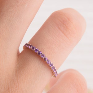 Amethyst Wedding Band, Minimalist Wedding Band, Eternity Wedding Band, Half Eternity Ring, Dainty Wedding Band, Amethyst Jewelry