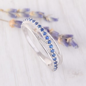 Unique Womens Sapphire Wedding Band, Silver Wedding Band for Her, Eternity Wedding Band, Sapphire Eternity Band, Sapphire Jewelry