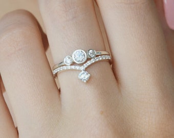 2 rings set, Wedding rings set, Silver rings set, Tiny rings set, Dainty rings set, Bridal rings set, Minimalist rings set, Women rings set