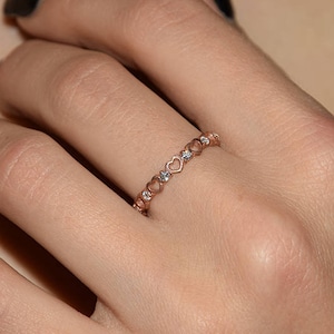 Heart wedding band, Wedding band gold, Rose gold band, Dainty band, White wedding band, CZ wedding band, Gold band ring, Heart ring