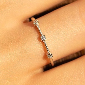 Minimalist delicate 925 sterling silver 3 stone diamond cz promise ring, Thin & elegant silver engagement ring, Small tiny cz stacking ring