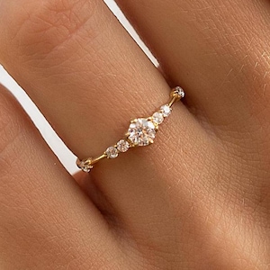 Dainty minimalist 14k gold diamond cz engagement ring, Unique elegant cz promise ring gold, Women classic everyday ring gold gift for her