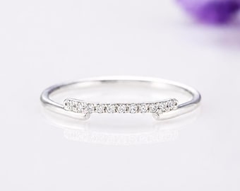 Minimalist 925 Sterling Silver Half Eternity  CZ Stacking Ring, Dainty Cubic Zirconia Thin Wedding Band