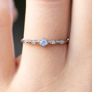 Minimalist moonstone promise ring for her, Dainty moonstone engagement ring, Moonstone jewelry, Moonstone wedding ring, Gift for girlfriend