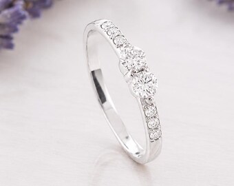Minimalistische 925 sterlingzilveren CZ beloftering voor haar, sierlijke verlovingsring zirkonia