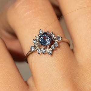 Unique alexandrite engagement ring sterling silver, Art deco alexandrite promise ring for her, Alexandrite wedding ring, Anniversary ring