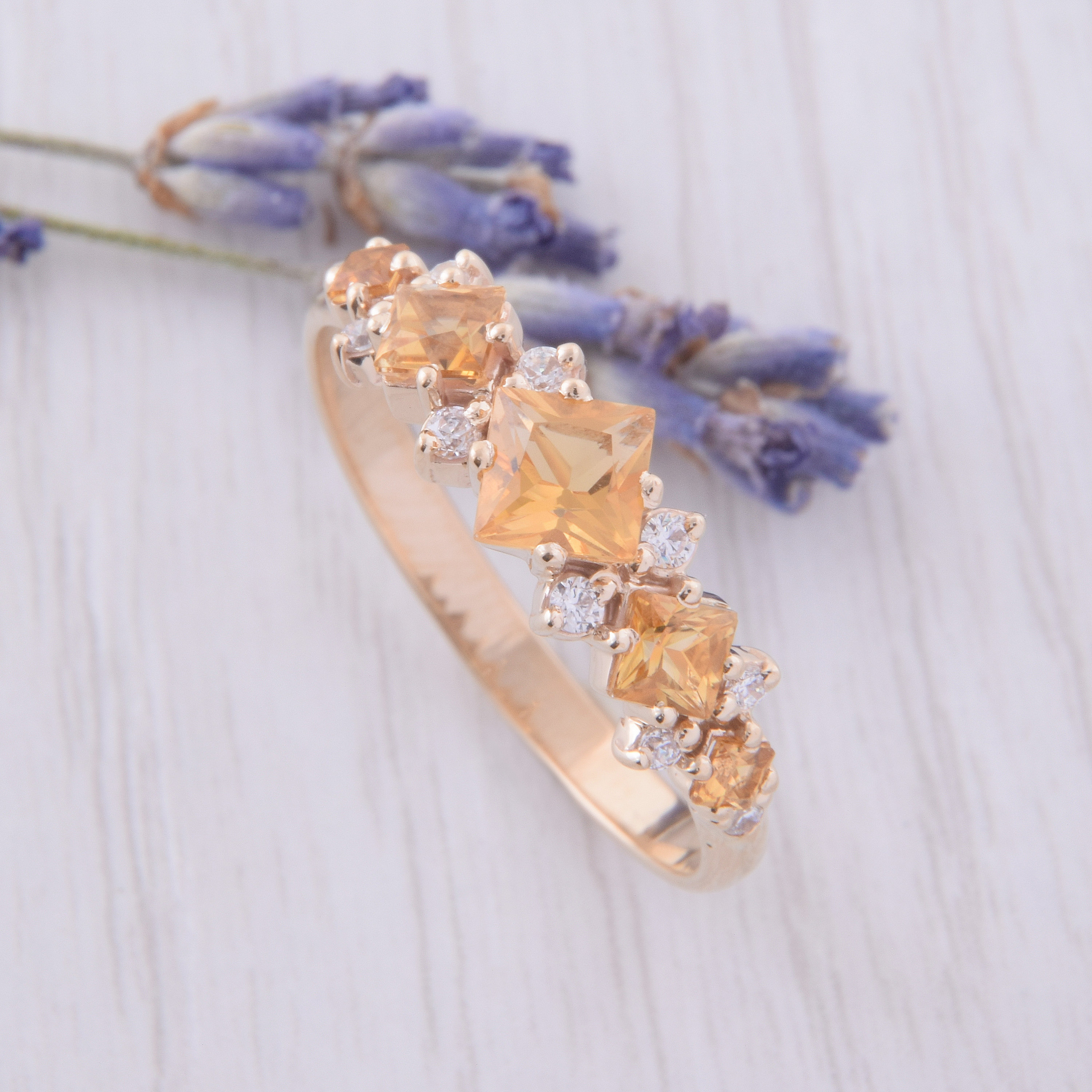 Unique Womens Citrine Yellow Gold Wedding Band, Princess Cut Wedding Unique Womens Citrine Yellow Gold Wedding Band, Princess Cut Wedding